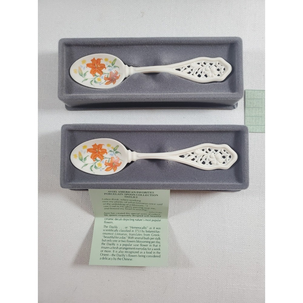 Vintage Avon American Favorites Porcelain Spoon Collection Lot of 4 Rose Daylily